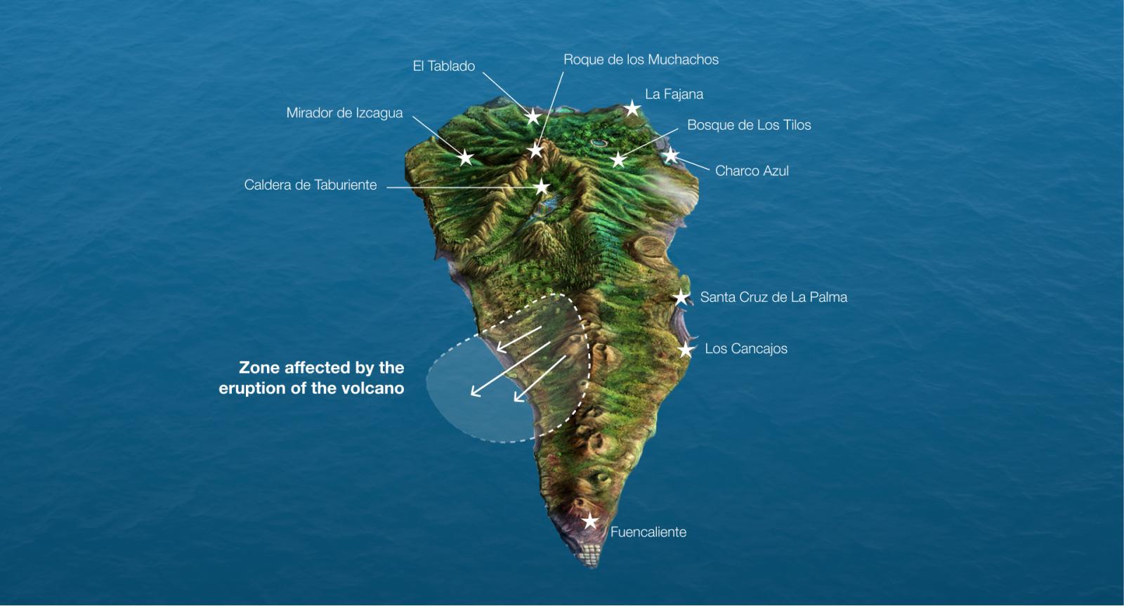 Accessible areas of interest and impact, island of La Palma