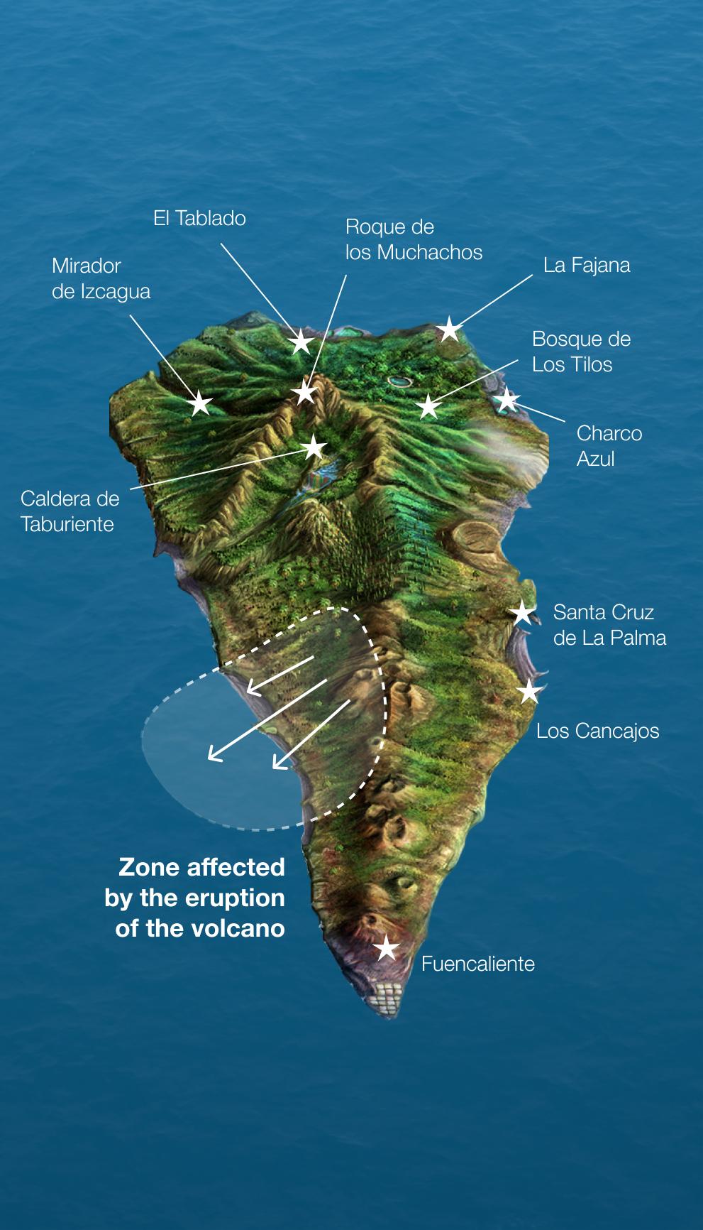Accessible areas of interest and impact, island of La Palma